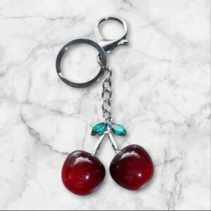 Charming Cherry Key Chain with Leaf Rhinestones. New